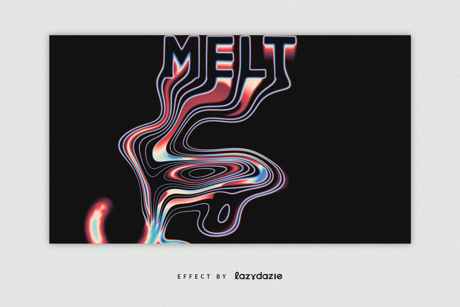 Melting word in neon outline style with red blue cyan glow on dark