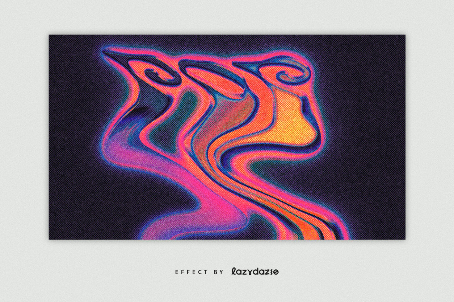 Colorful liquid wave shape with neon pink, blue, orange on dark grid