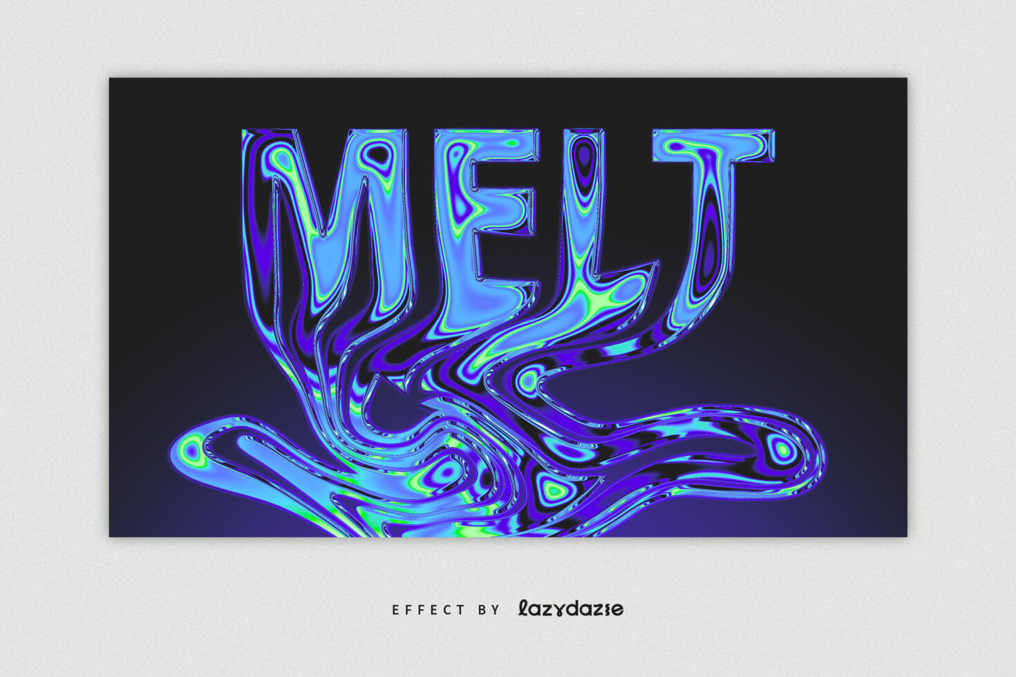 Melt text with vibrant liquid chrome flowing underneath neon letters