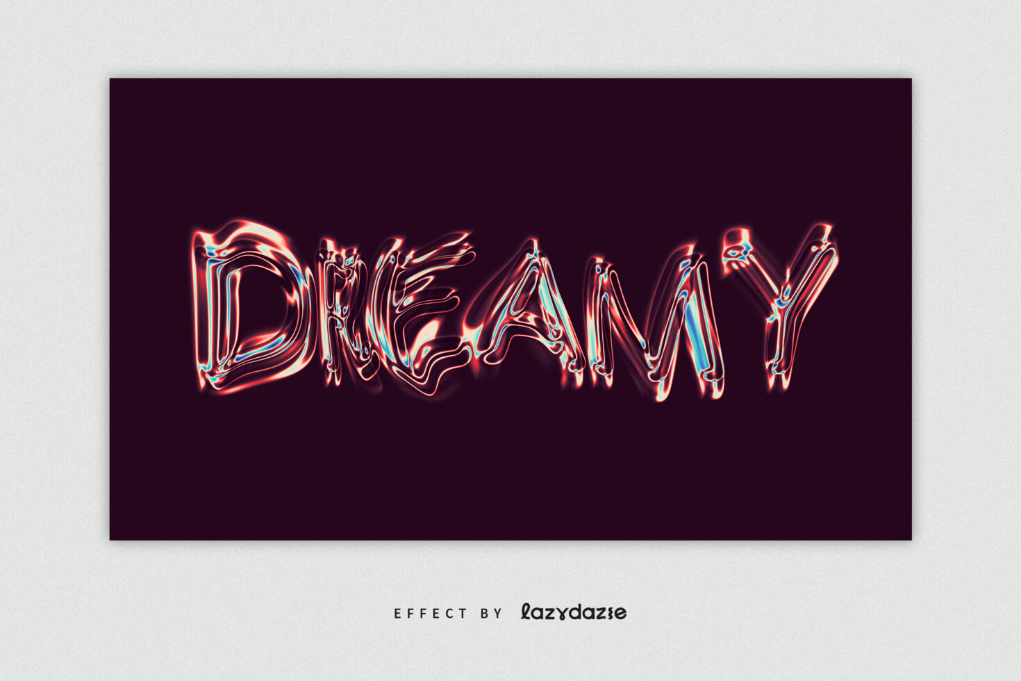 Dreamy word in thick neon outline with red cyan glow on dark backdrop