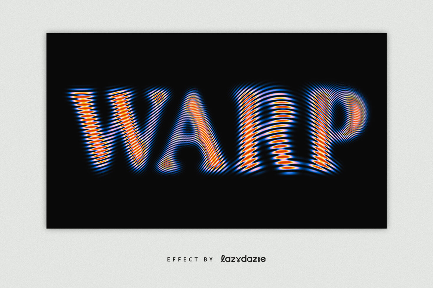 WARP text with blue orange parallel line scan distortion on black