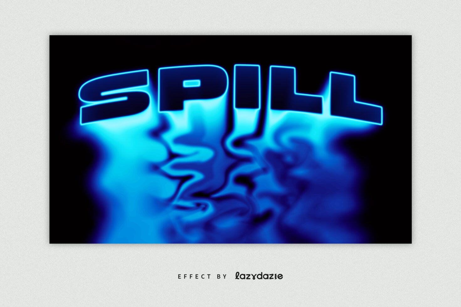 Bright cyan neon SPILL text with blue liquid swirl effect underneath