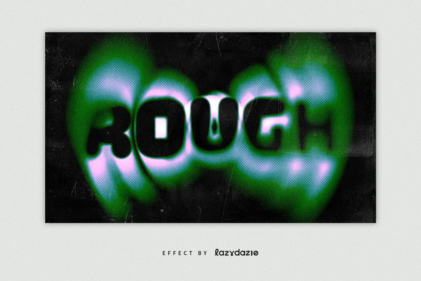 Rough in thick dark letters with bright cyan pink glowing neon aura
