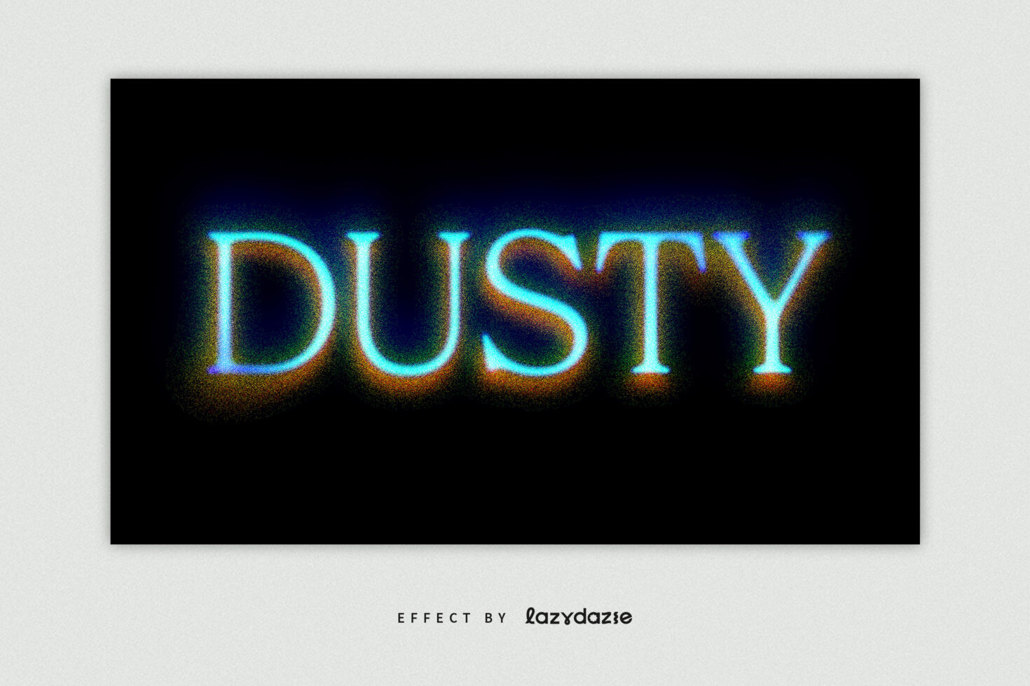 Cyan orange glitch text DUSTY with neon glow on dark background