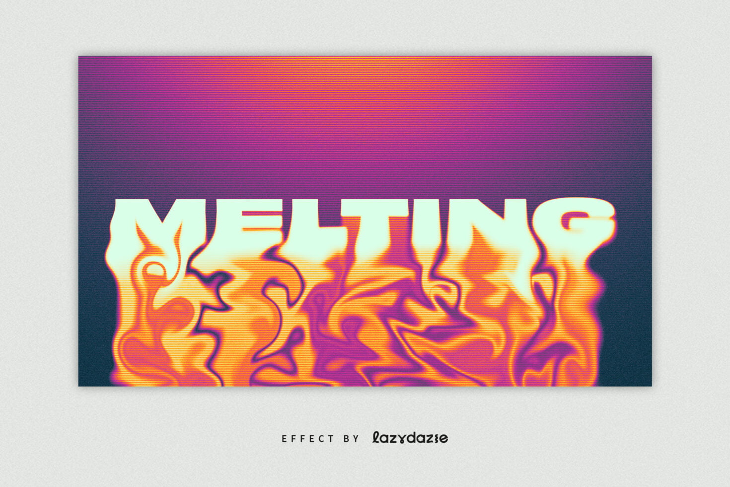 Melting text with liquid psychedelic effect on gradient purple orange background