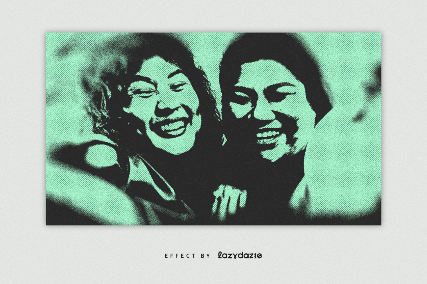Mint halftone effect on two people laughing together