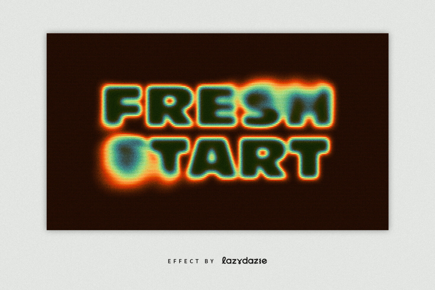 Two line neon text FRESH START in orange cyan with warm glow on dark background