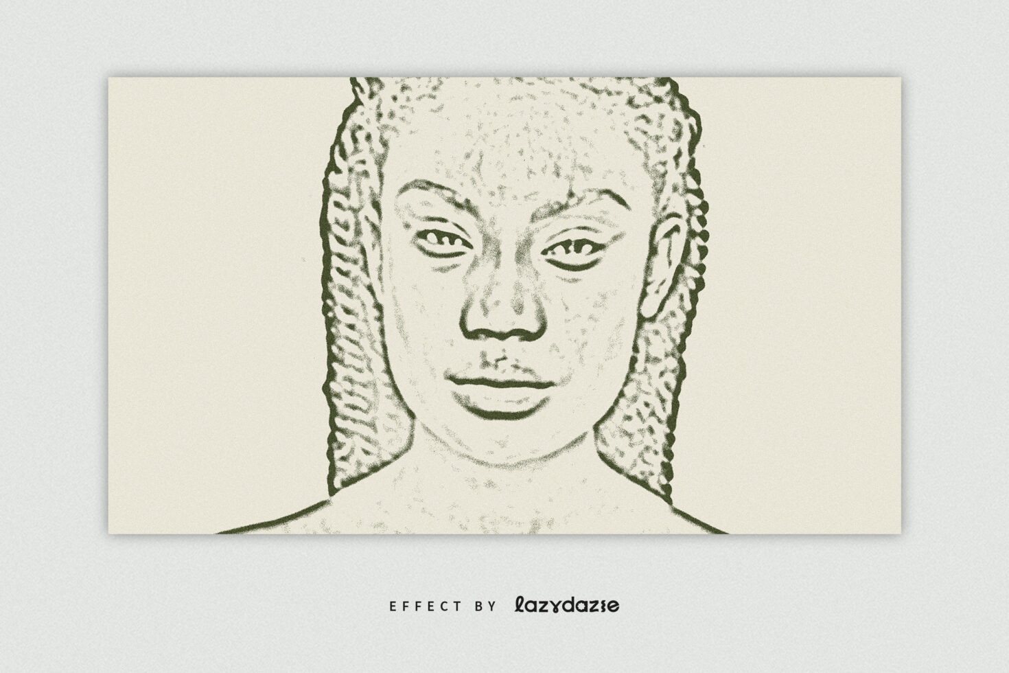 Sketch-style illustration of face with braids on cream background, bold green linework
