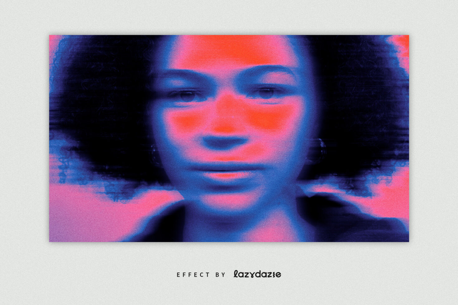 Neon thermal portrait with pink blue color cast covering entire face