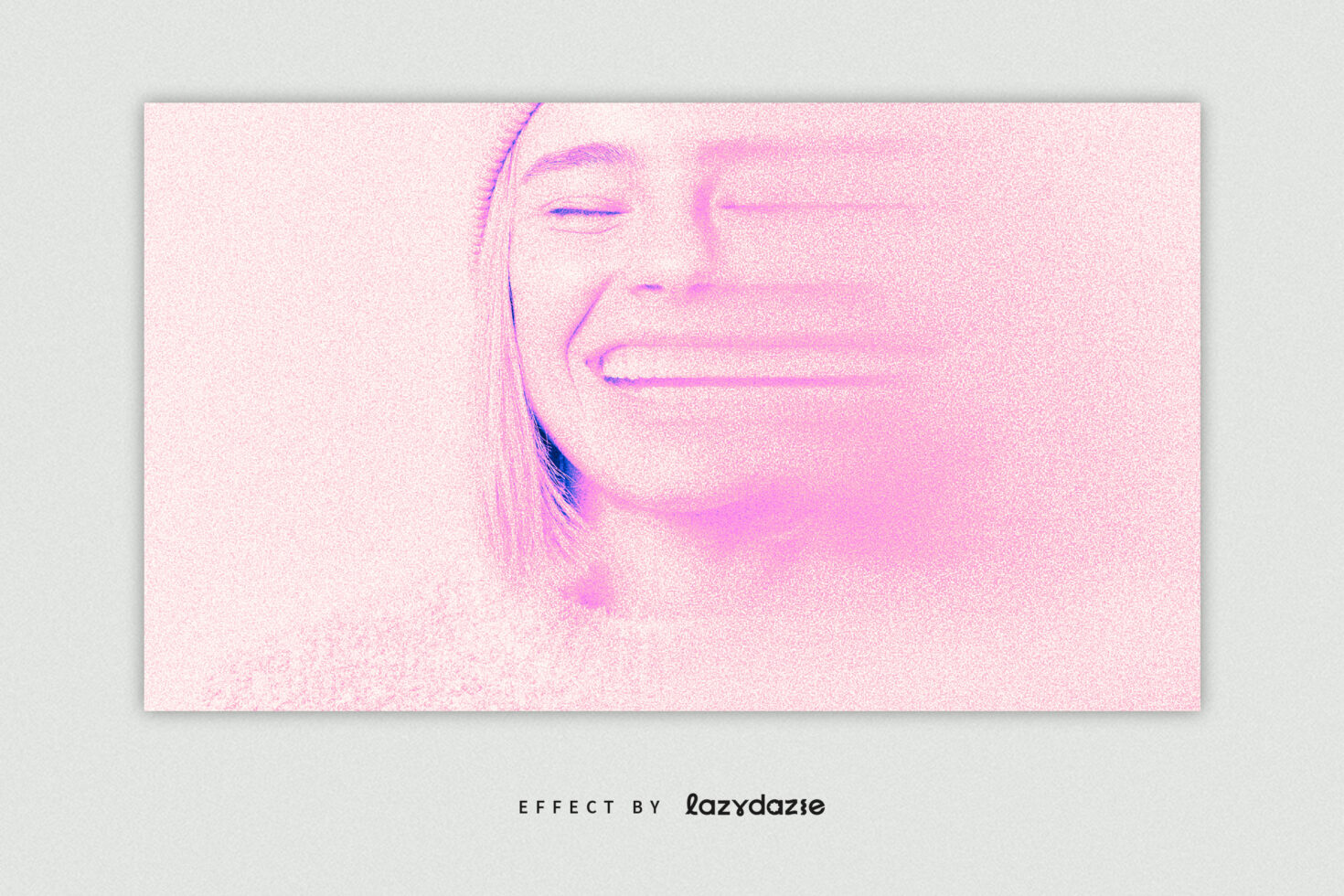 Woman's smiling face with horizontal line blur effect across her mouth area