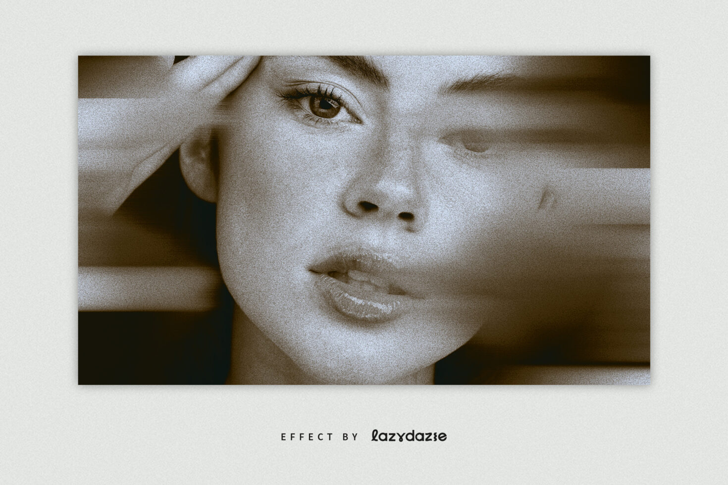 Sepia toned face portrait with horizontal scan line distortion effect