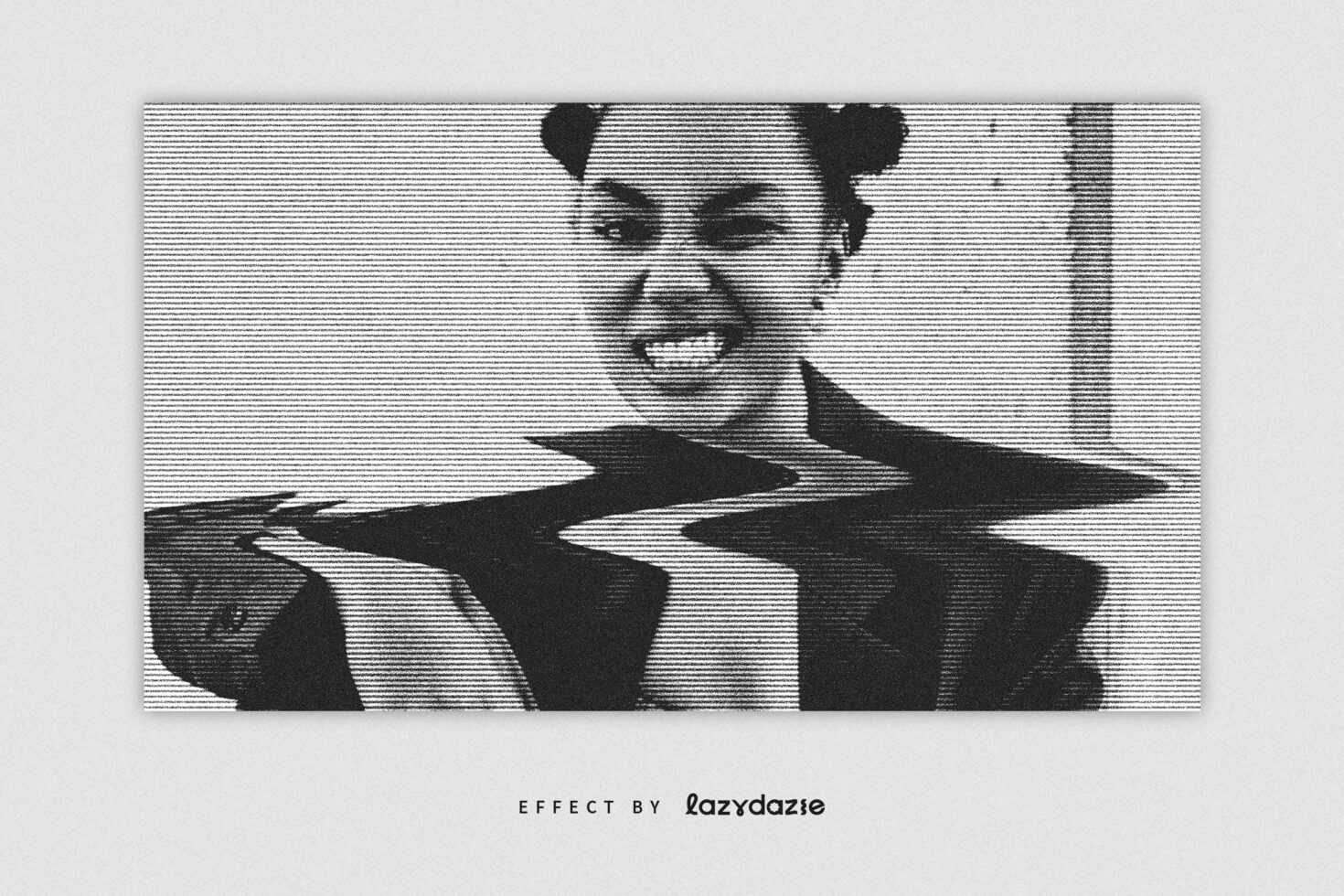 Two people rendered as horizontal lines creating a glitchy scan effect