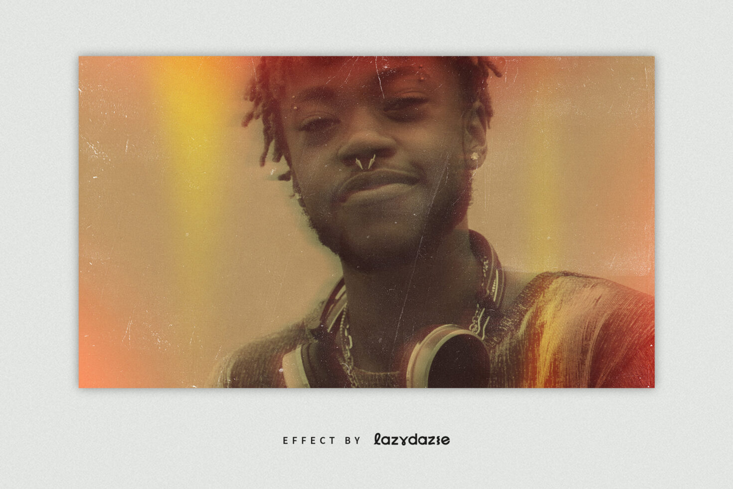 Man with headphones wearing warm vintage color wash effect