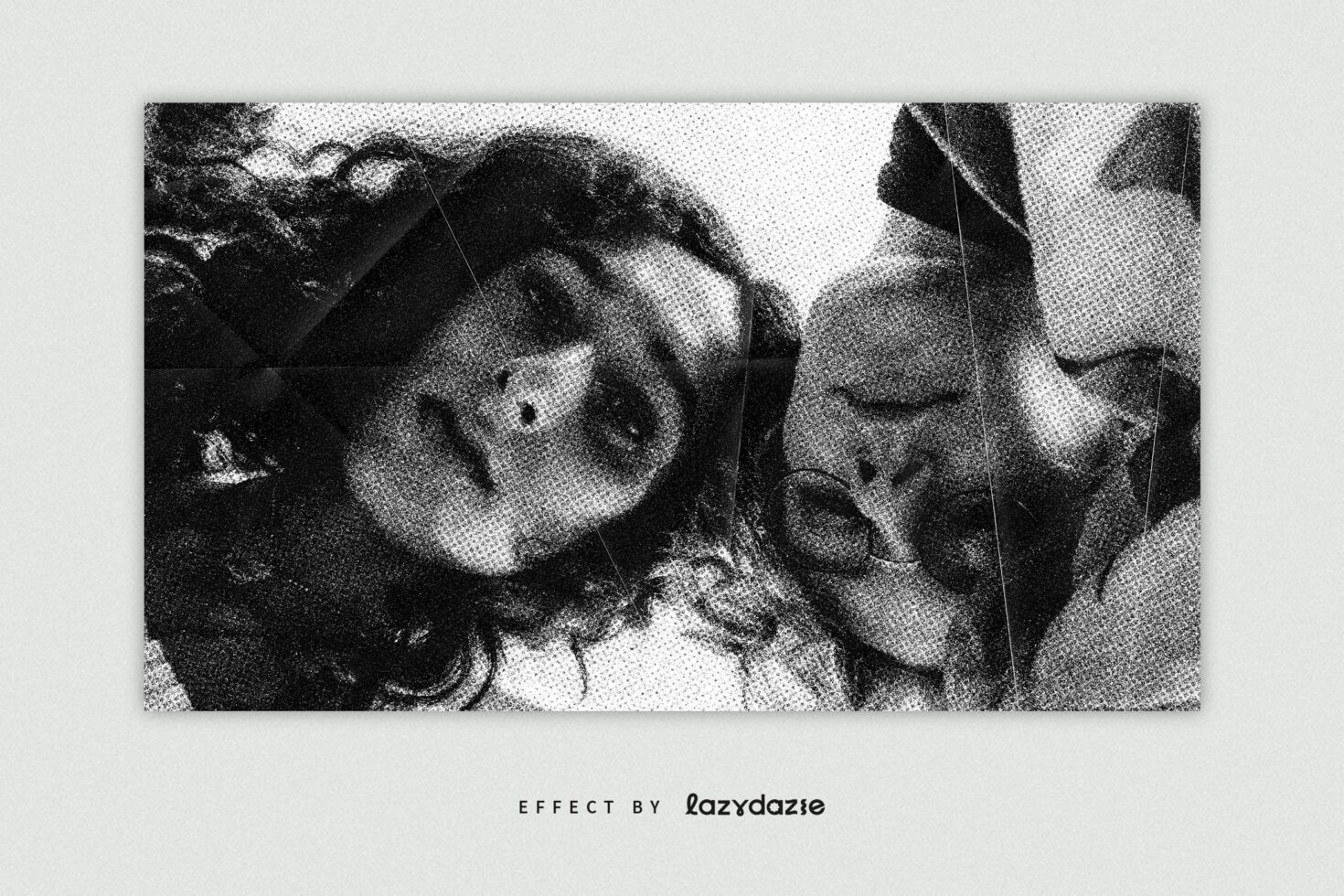 Multiple faces in dotted halftone style with scattered pixelated texture