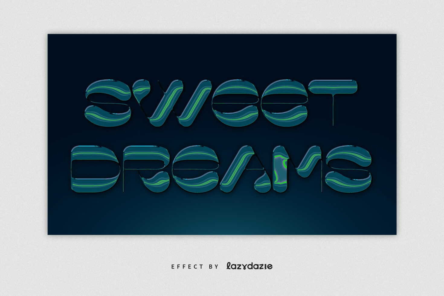 Sweet dreams text with teal striped liquid effect on dark blue background