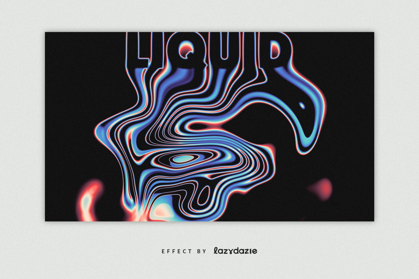 Liquid text effect with wavy neon lines in cyan, red, blue on black