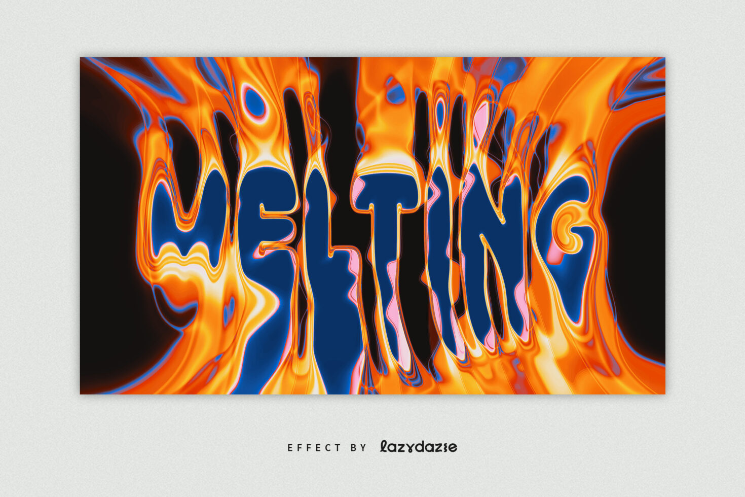 Melting text with flowing orange, blue, yellow liquid effect on dark backdrop