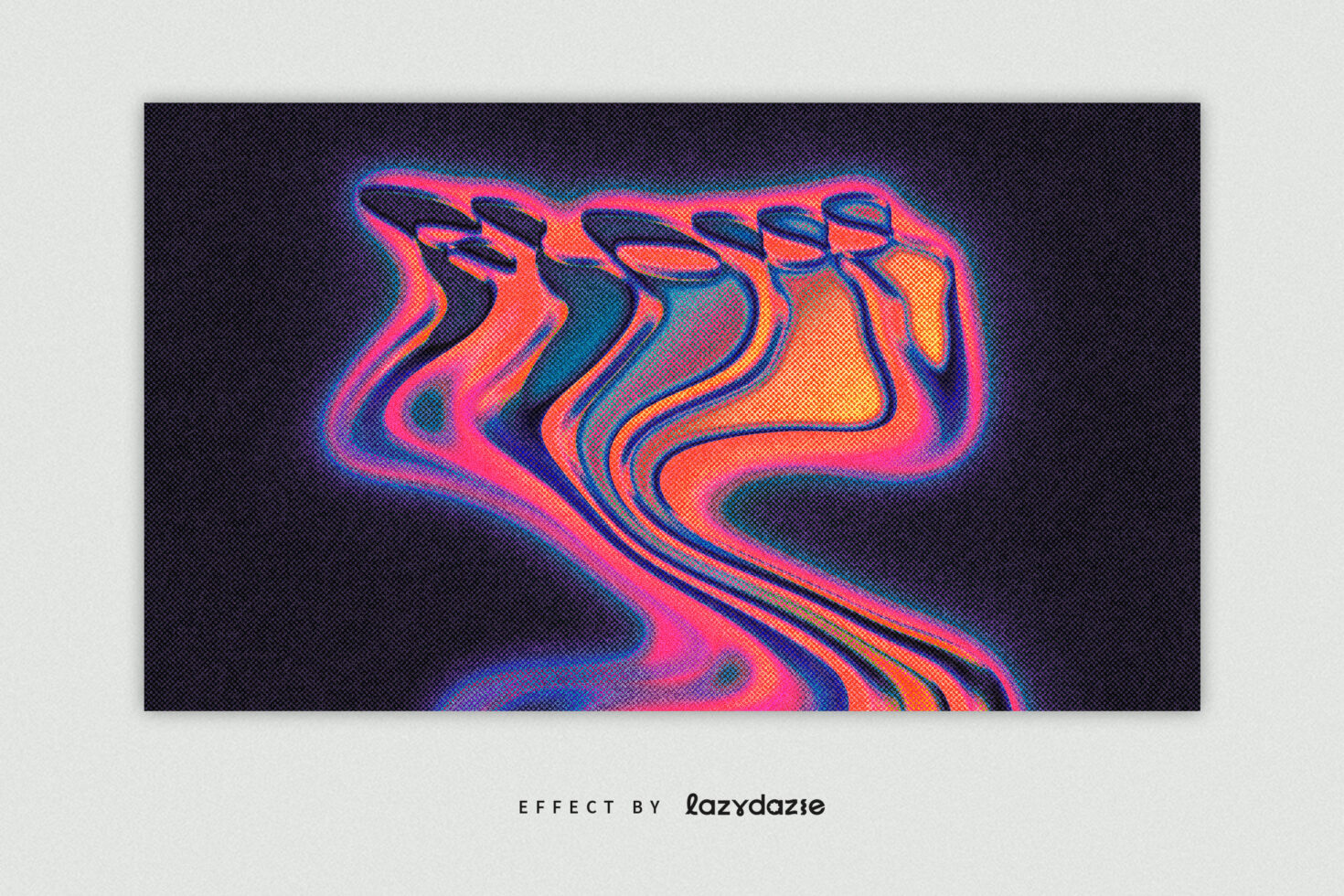 Neon liquid swirl with pink, orange, blue gradient on dark textured background