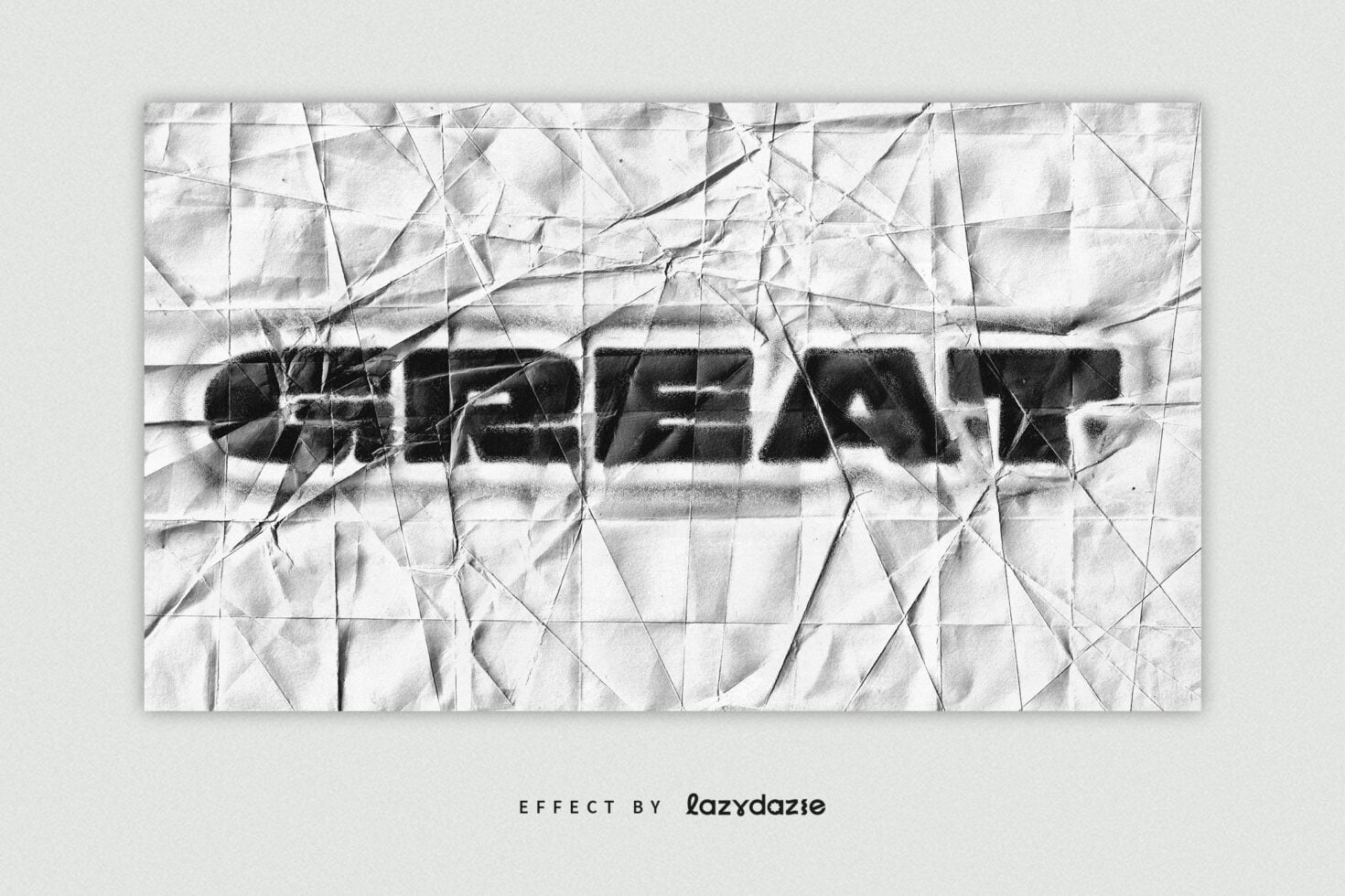 Crumpled white paper texture with black bold text overlaid creating torn appearance