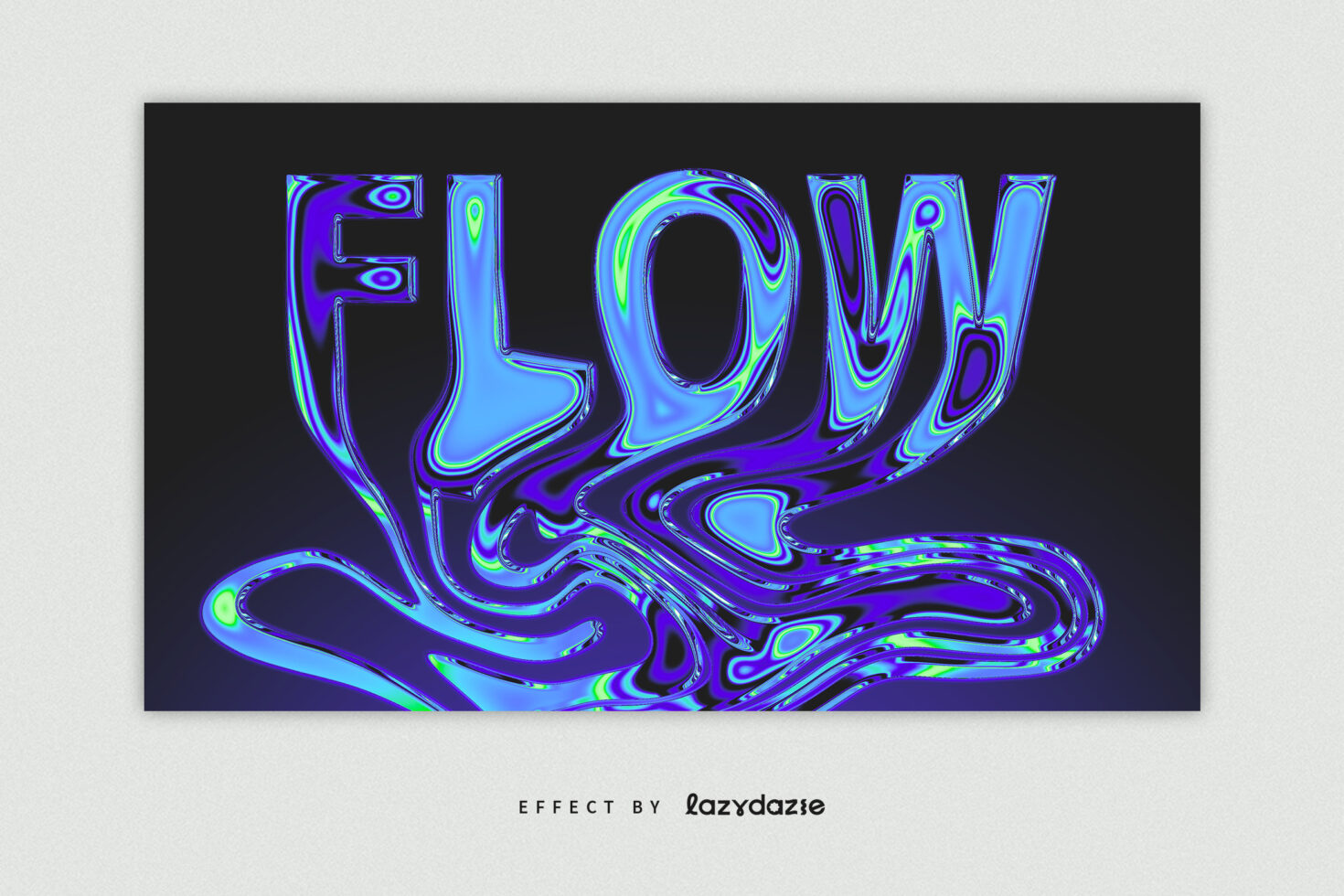 Flow letters in holographic liquid chrome blue purple swirls on dark