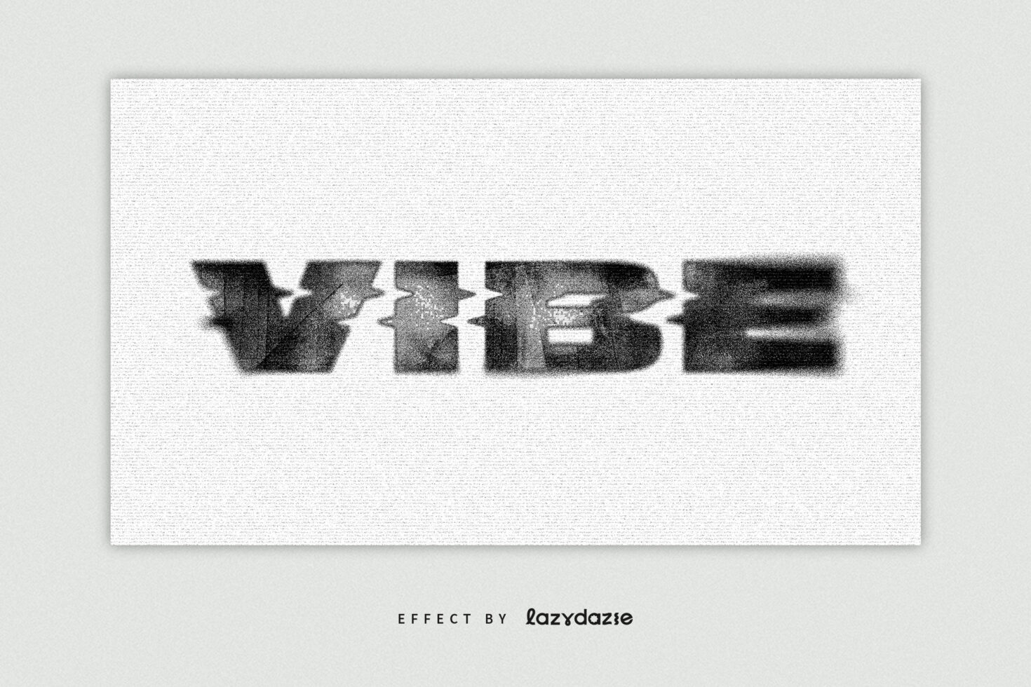 Pixelated blurry text reading VIBE with rough edges on white