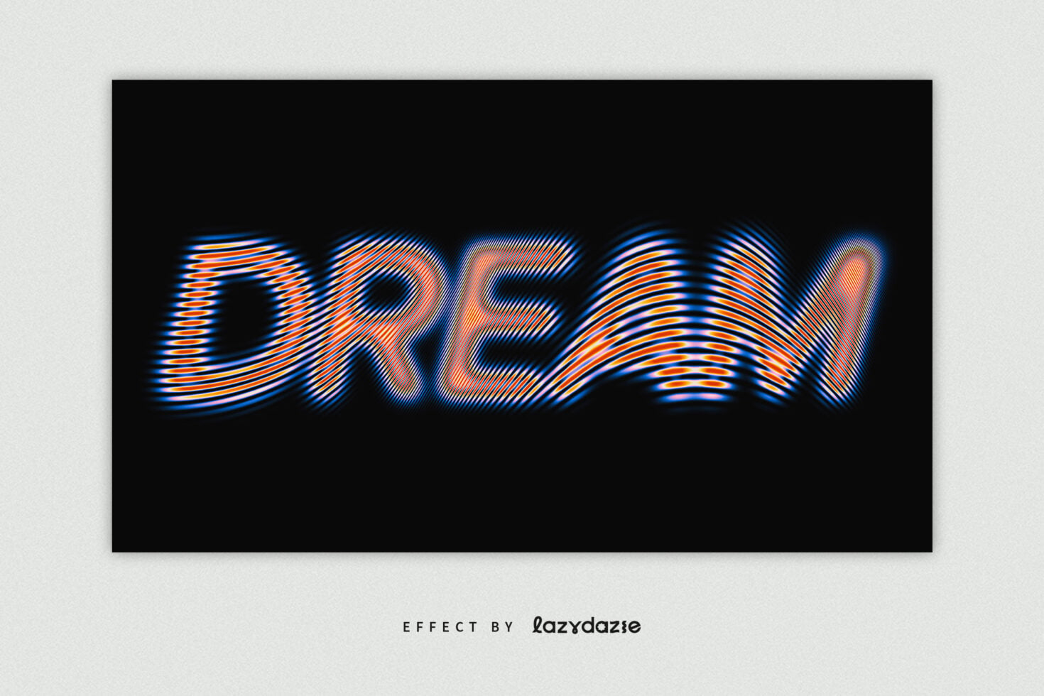 DREW text with blue orange striped wave distortion effect on black