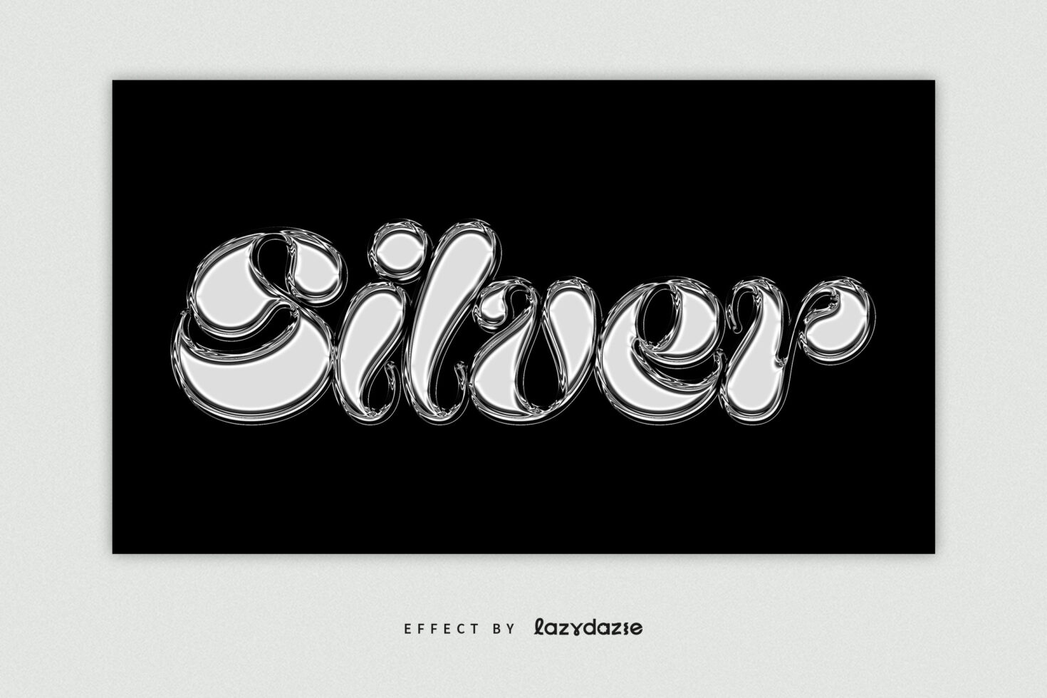 Glossy liquid text effect spelling Siliver with reflective silver surface
