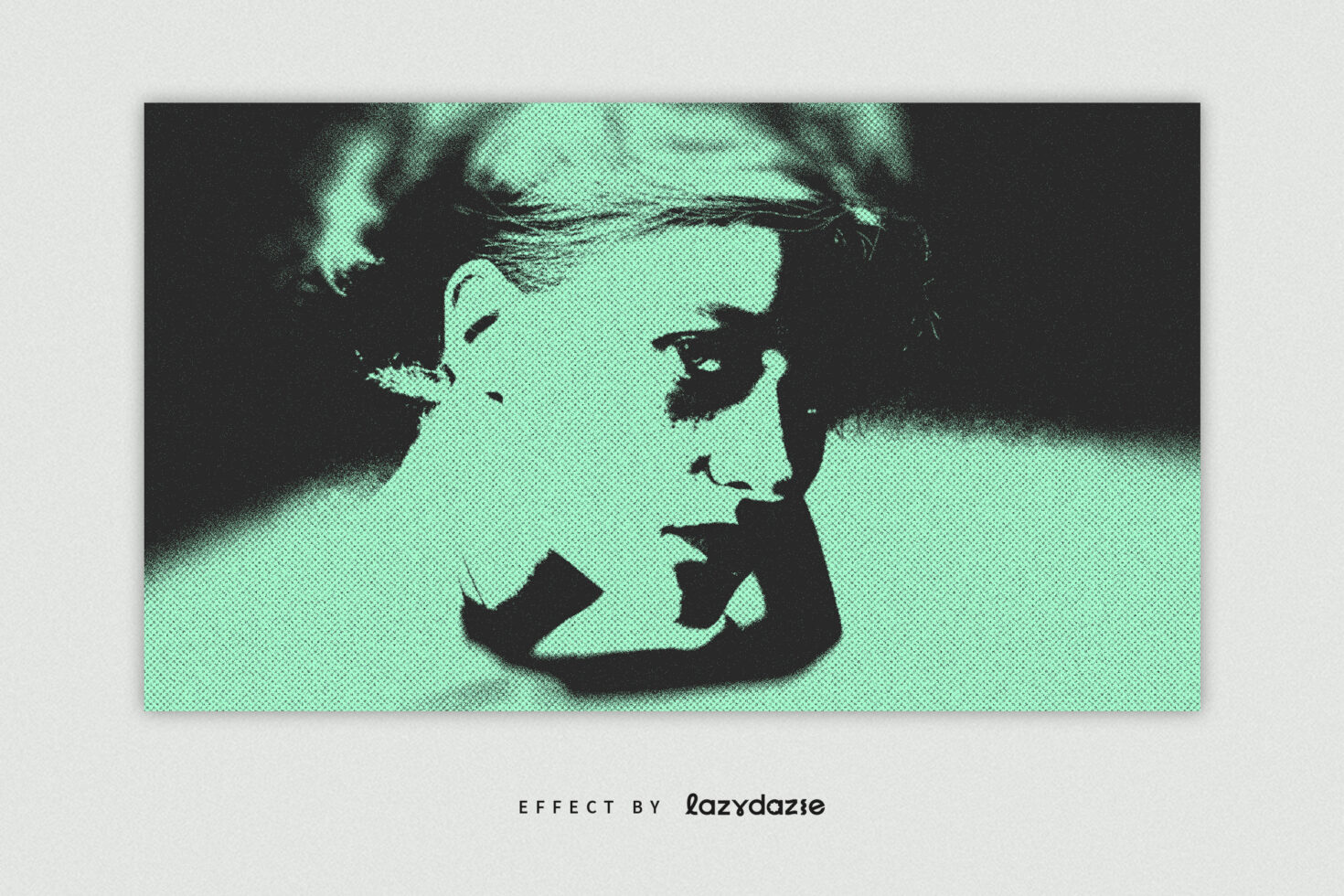 Mint pixelated halftone effect on portrait with headband