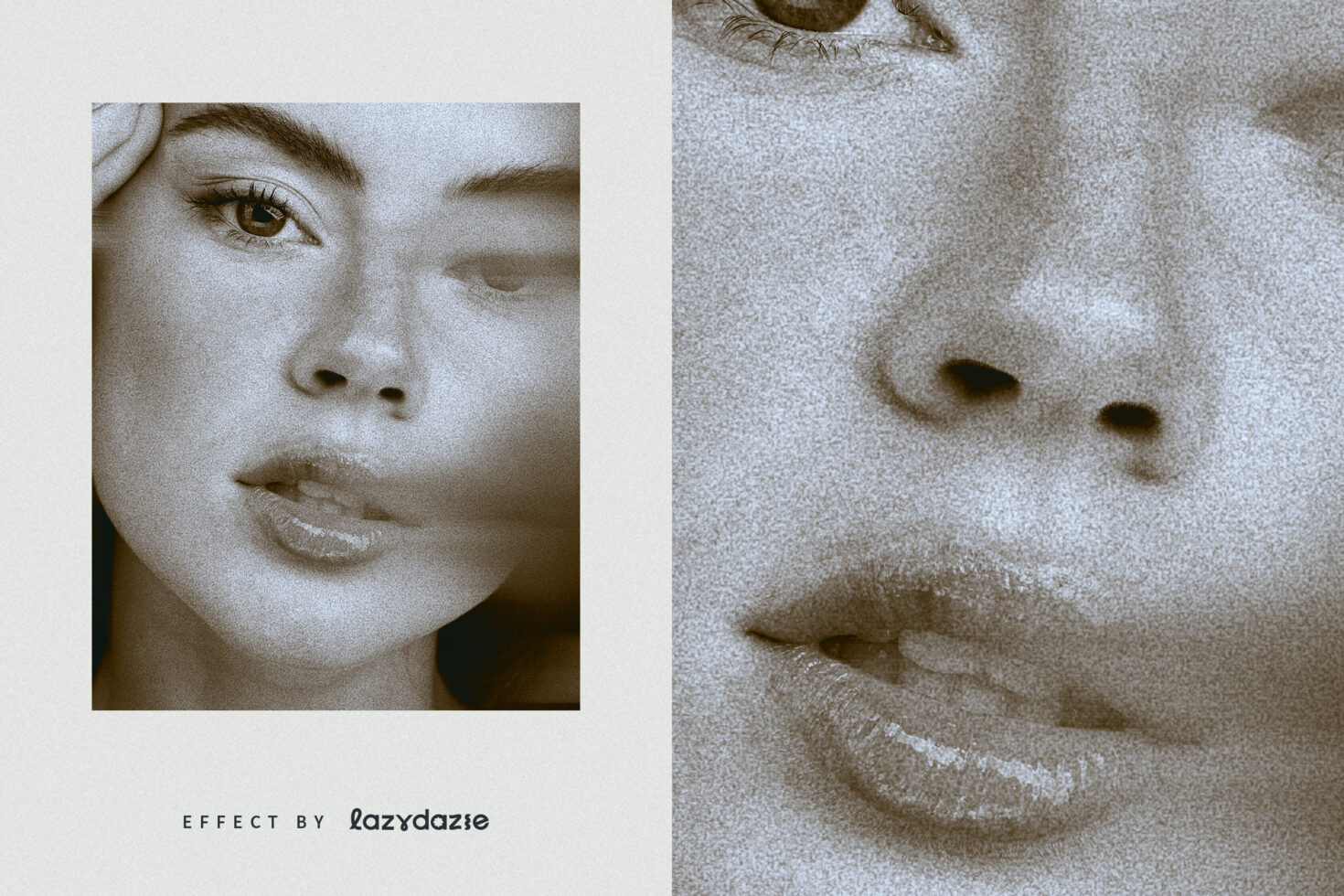 Grainy sepia portrait with scan line effect overlaid on close-up face