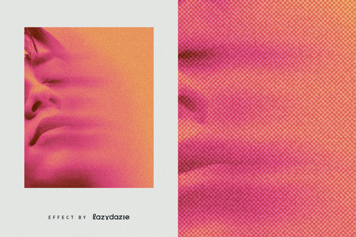 Woman's lips with magenta pink gradient halftone pattern on peach base