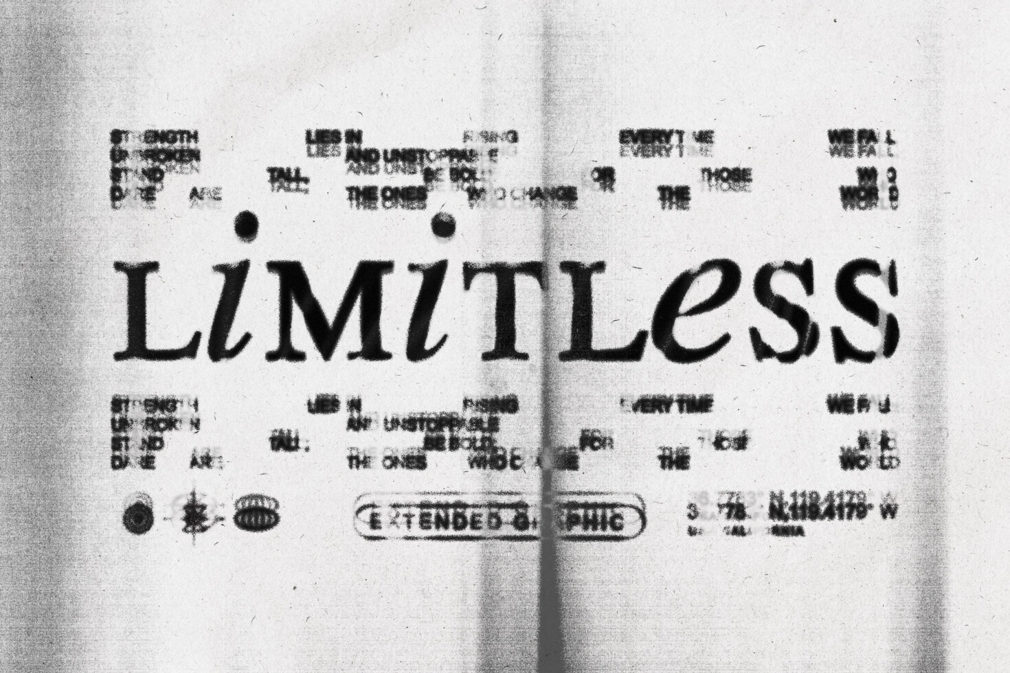 Folded newspaper mockup showing Limitless title with distressed typography layout on grayscale newsprint
