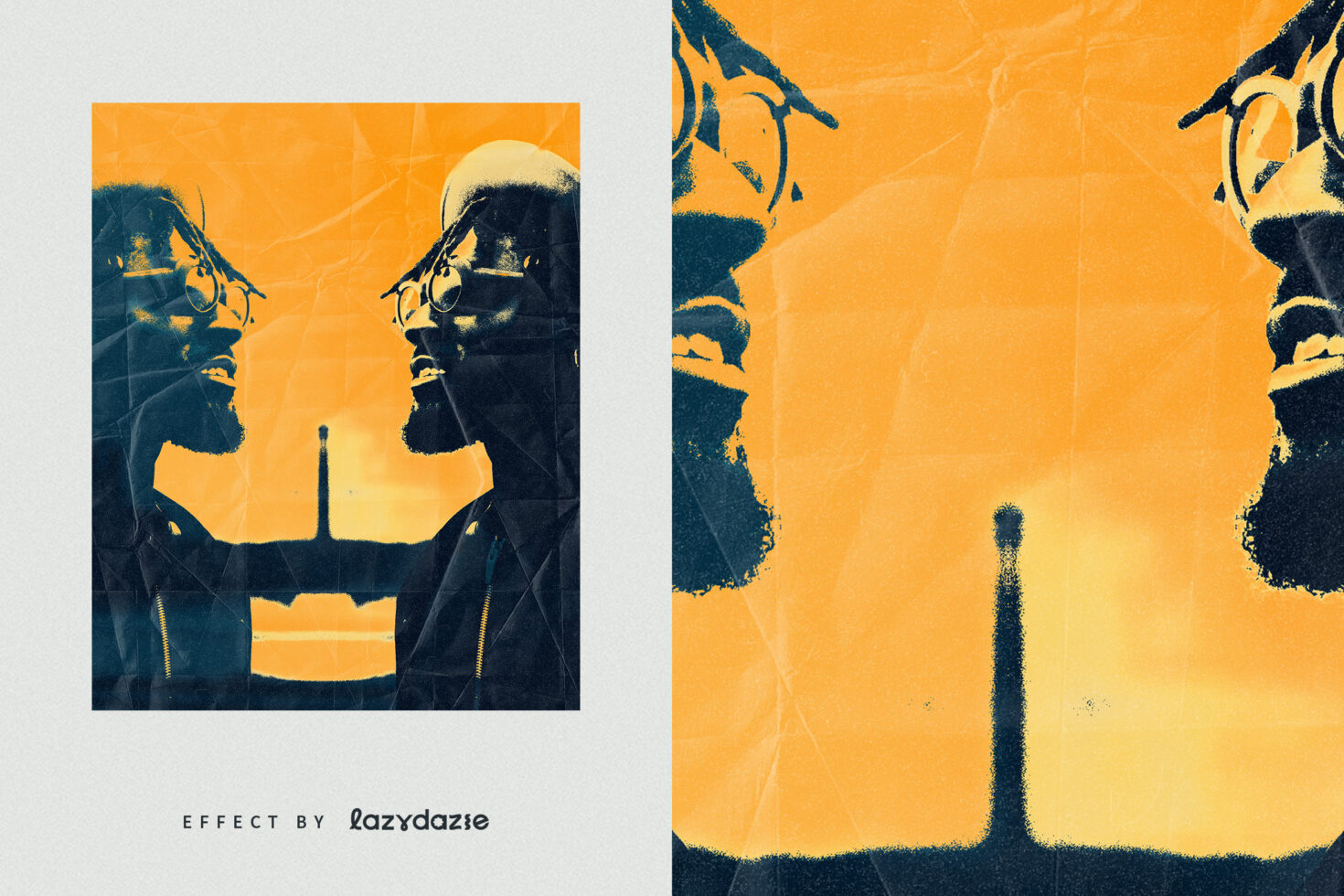 Two silhouettes facing each other with orange yellow gradient, empty space between heads