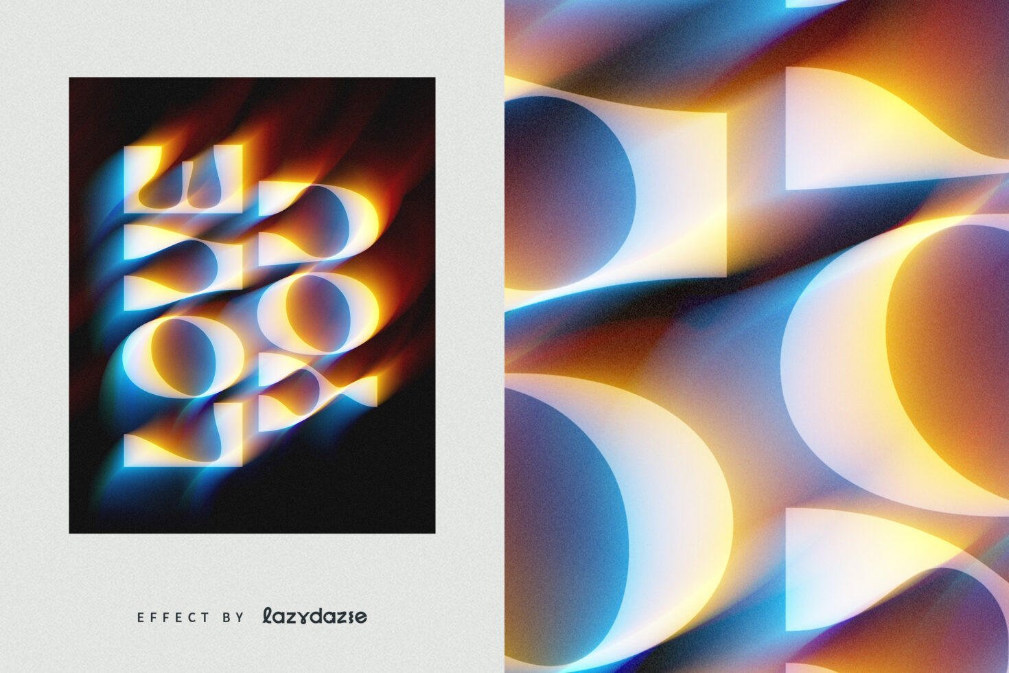 Glowing neon text with warm yellow blue gradients on dark backdrop
