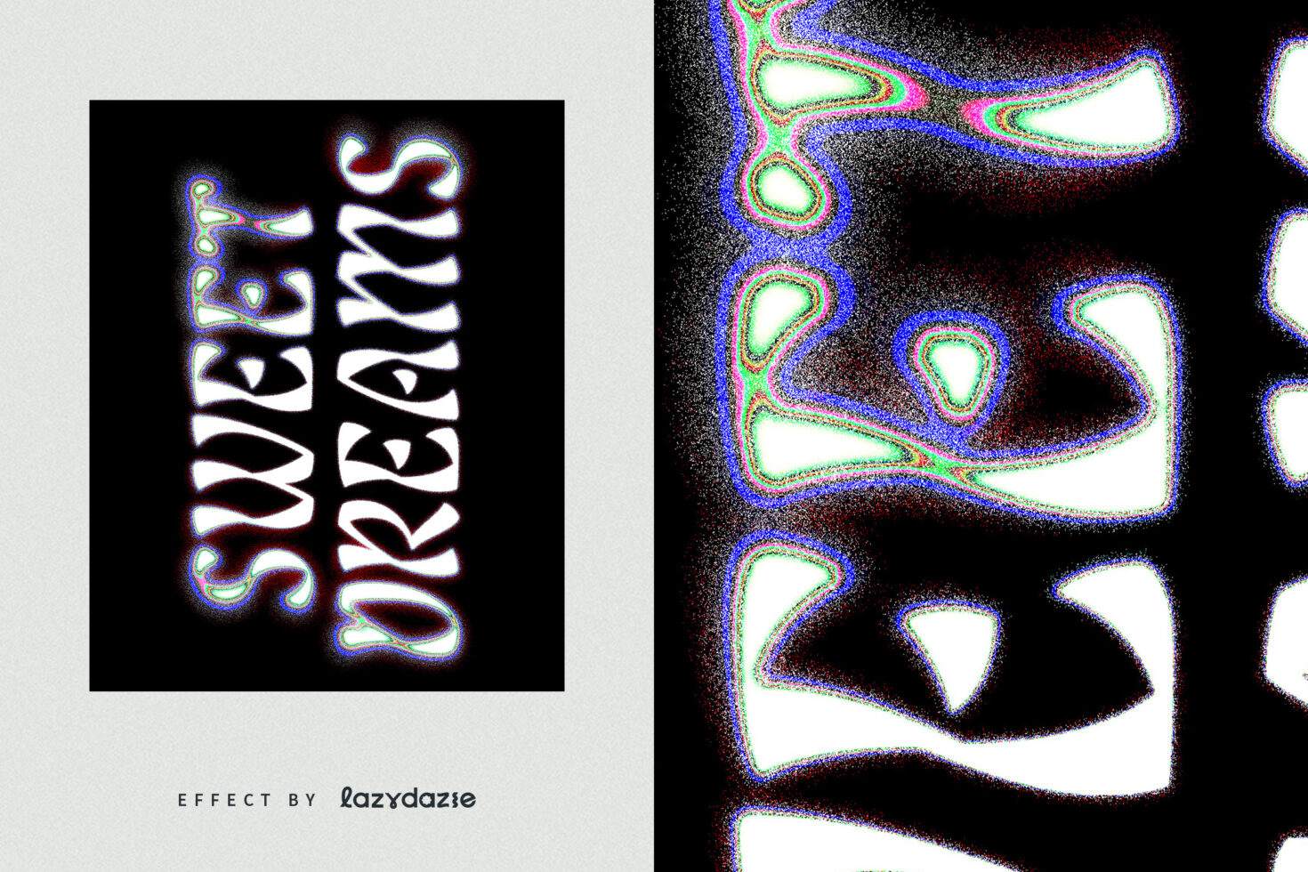 Sweet dreams text with vibrant RGB chromatic aberration glitch overlay