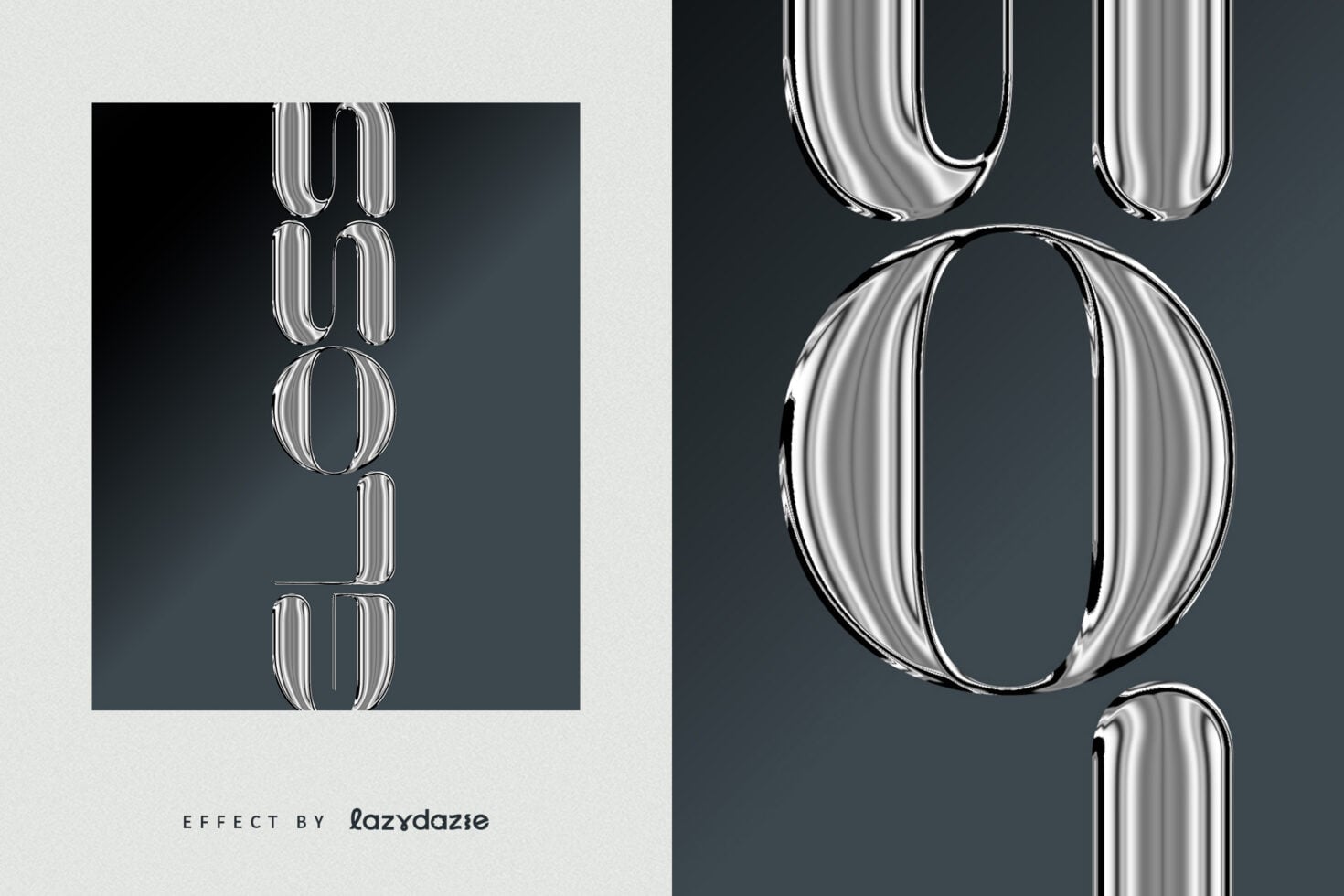 Glossy liquid metal letters spelling out text on dark background