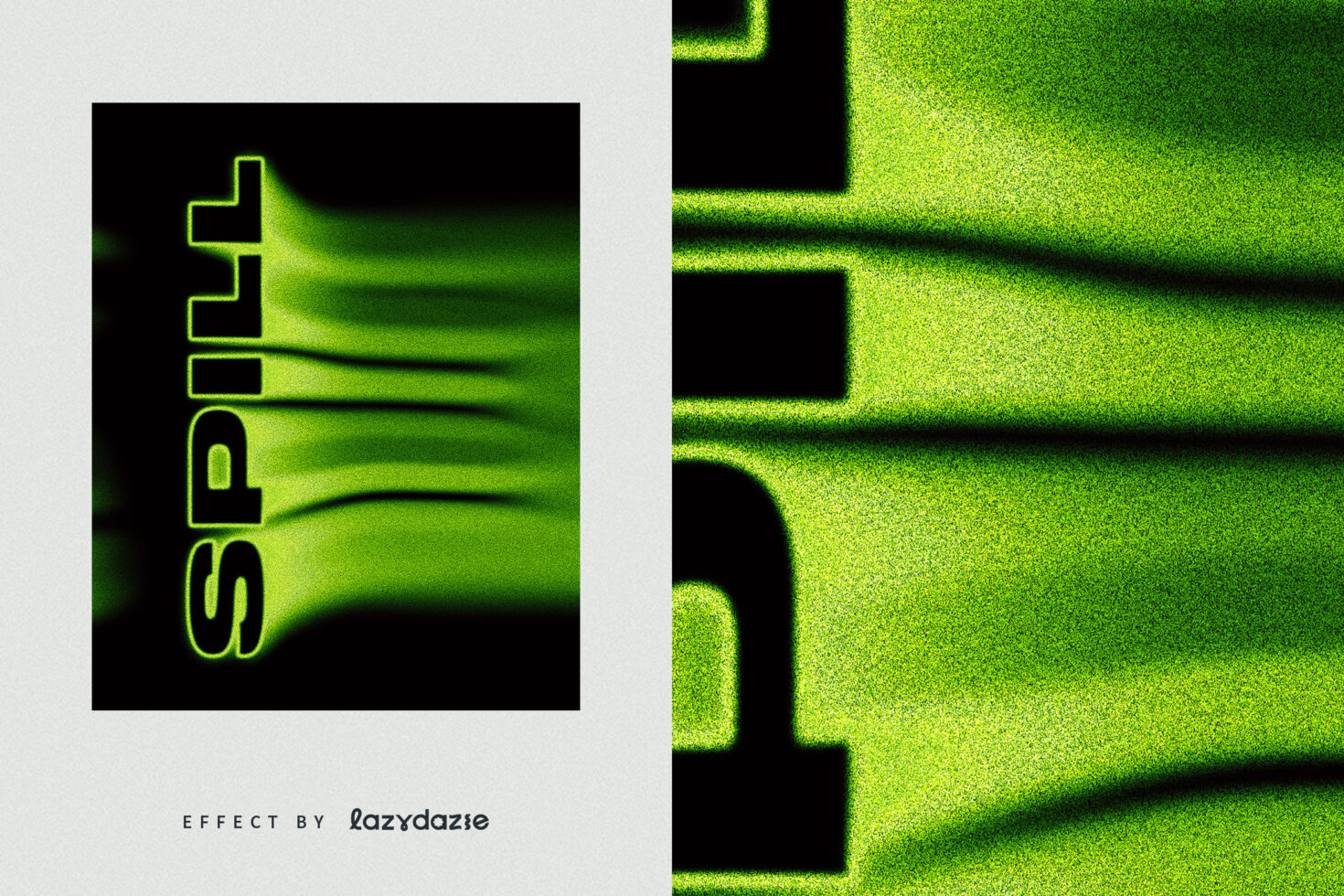 SPIT vertical text glowing lime green with motion blur, paired with pixelated texture detail