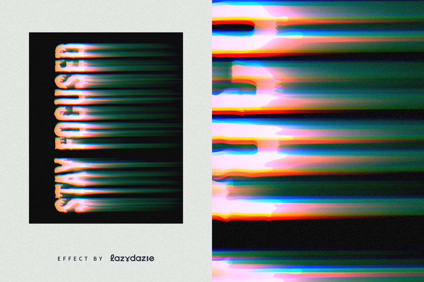 Glitchy horizontal line effect in rainbow colors on black background