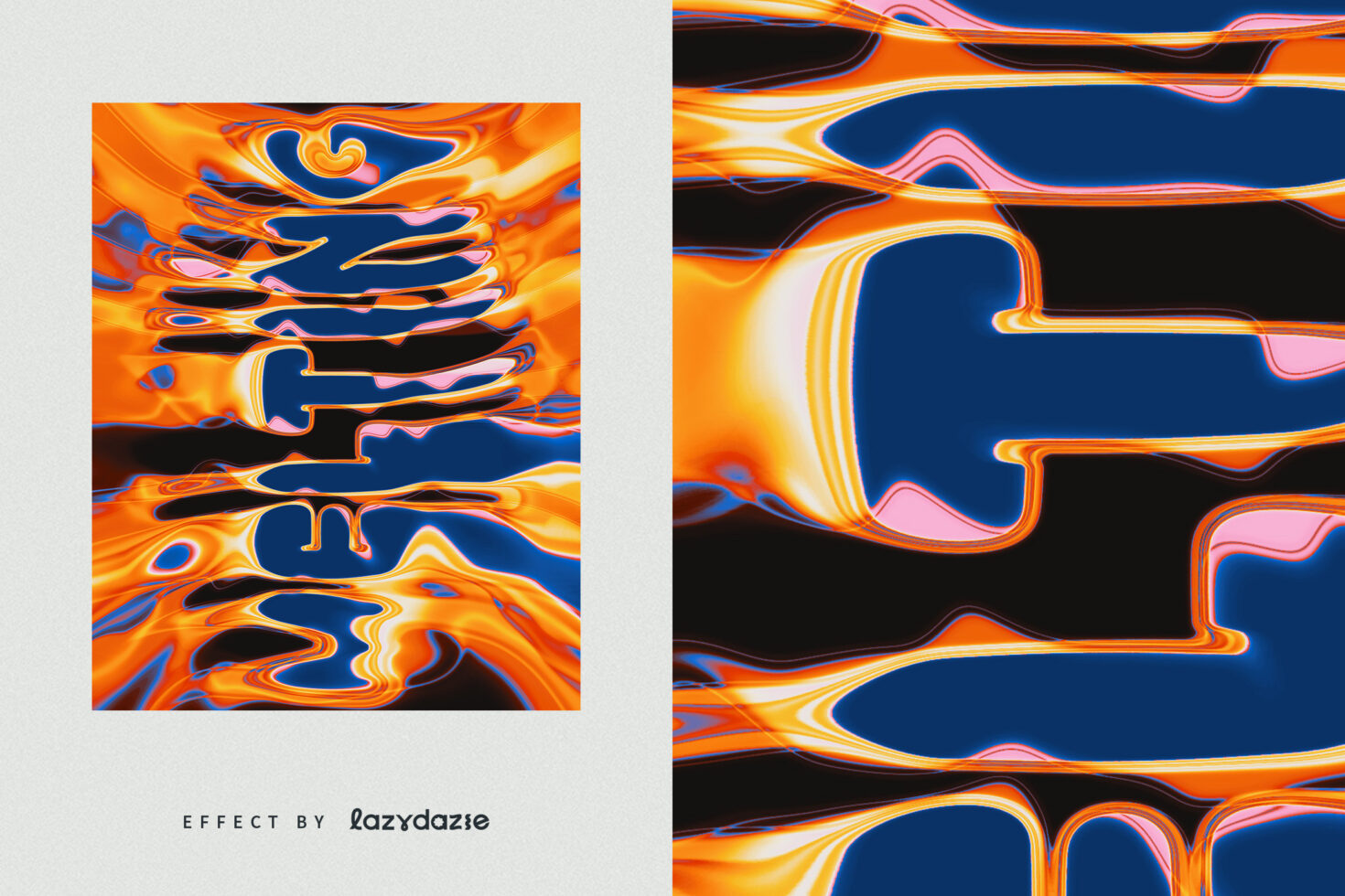 Liquid swirl patterns in orange, blue, yellow on black creating abstract shapes