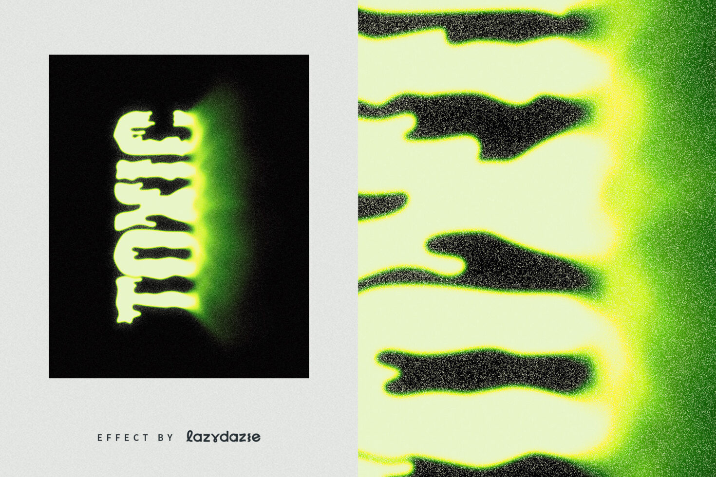 Bright neon text effect with grainy glitch bars overlaid on lime green glow