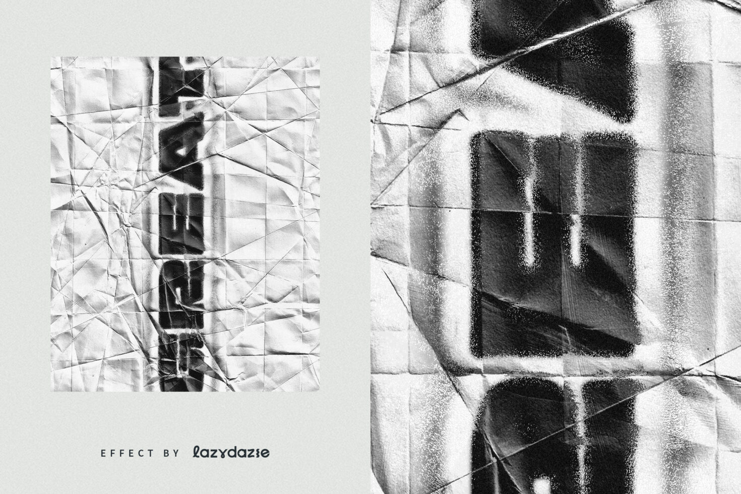 Black white abstract glitch art with crumpled texture layers creating distorted effect