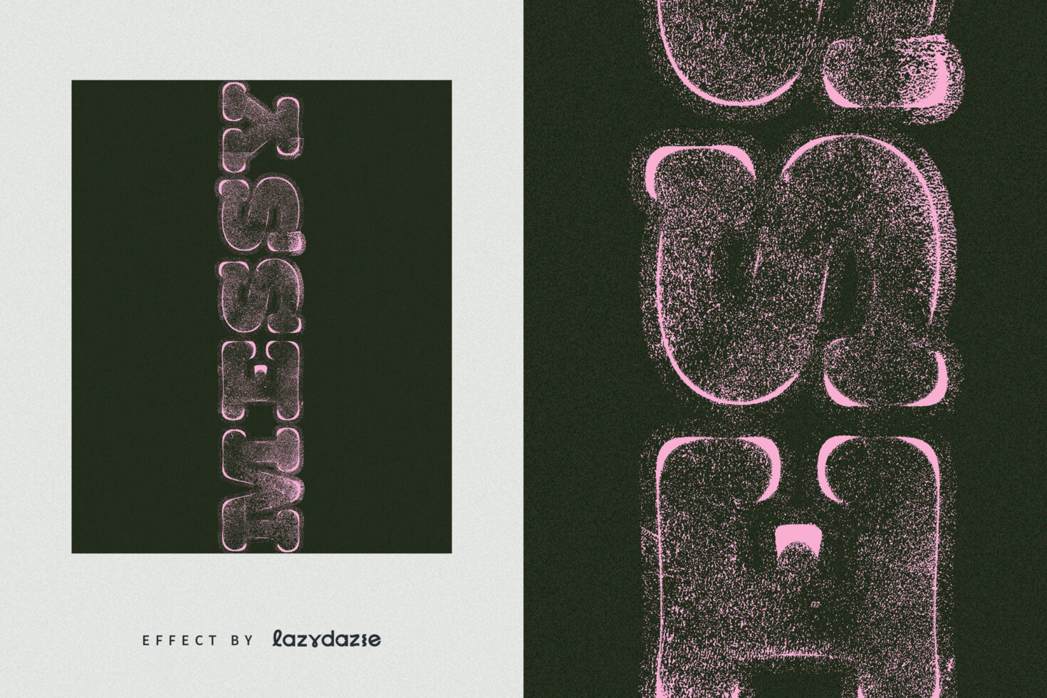 SPILLY text vertical orientation, grainy pink outline on dark green background