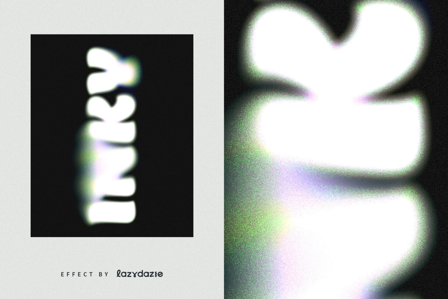 INKY text showing chromatic glitch effect, blurry green pink haze