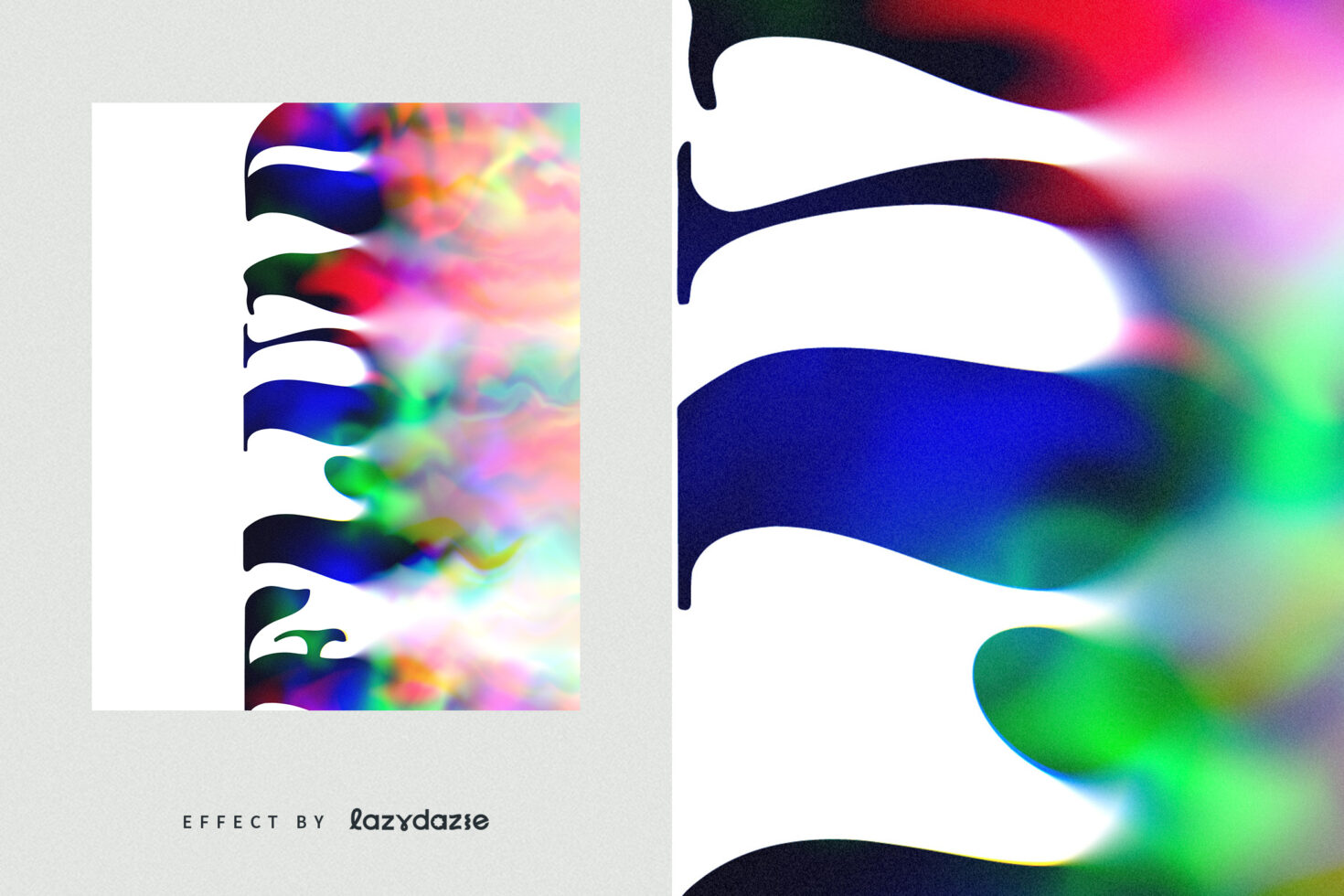 Curved bracket shapes with vibrant gradient blur flowing through, neon color bleed effect