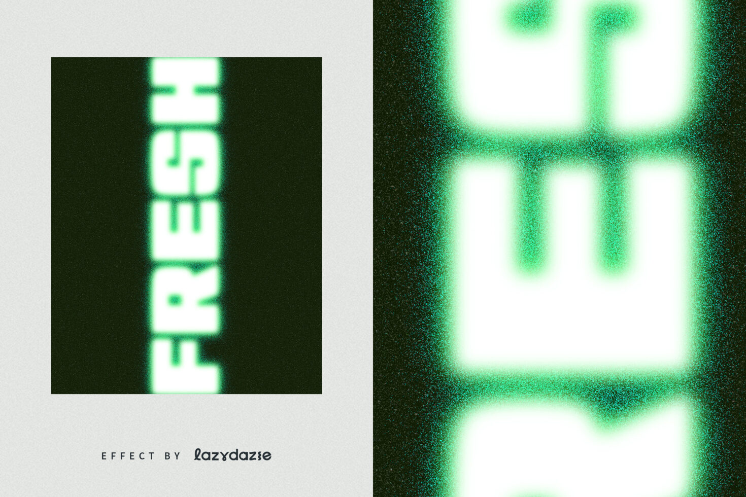 Fresh lettering displayed as vertical green neon glow with pixelated edges