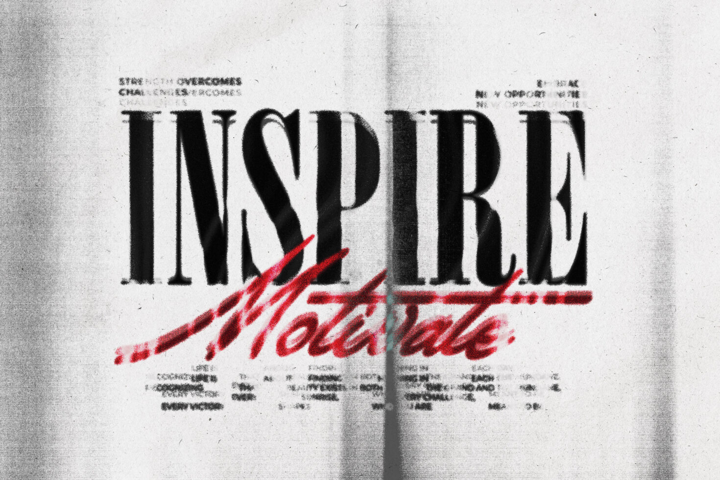 Magazine spread mockup with large black serif text reading Inspire with red handwritten underline accent