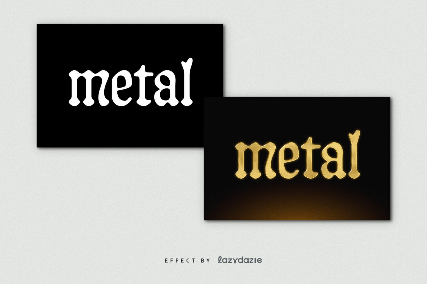 Two versions of wavy text in white on black plus gold on black backgrounds