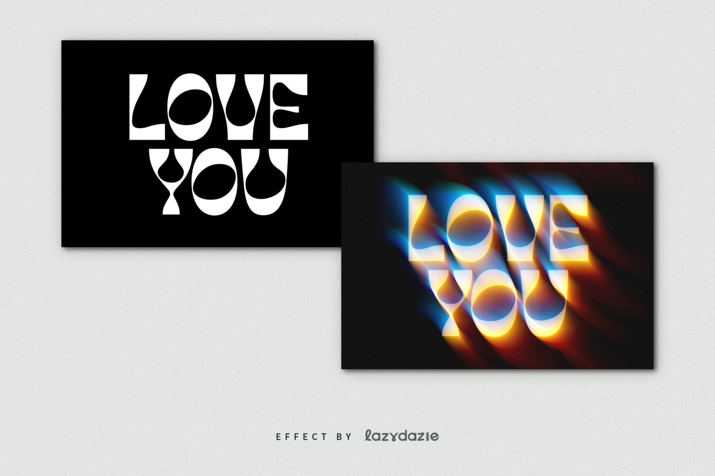 Love you mockup showing clean white version alongside warm neon glow version