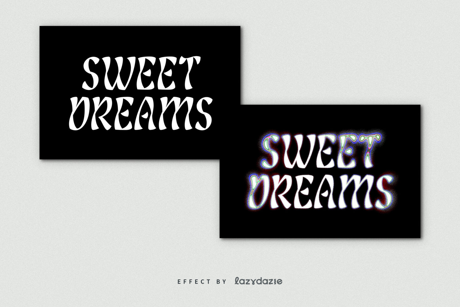Side by side mockups of italic text with chromatic rainbow edge glow