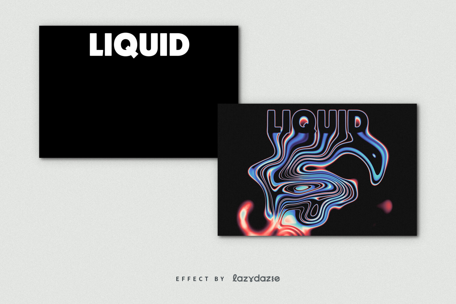 Two overlapping mockups showing liquid ripple distortion with neon glow
