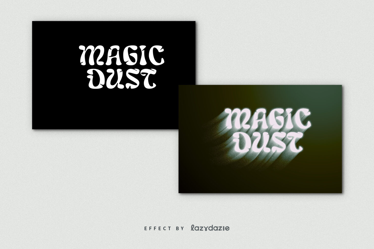 Magic Dust text shown in clean white type, then with glowing neon effect applied